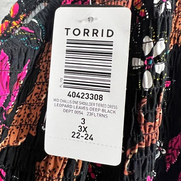 NWT‎ TORRID Women's 3X (3) Black Floral Leopard Midi Challis One-Shoulder Dress - Picture 8 of 15